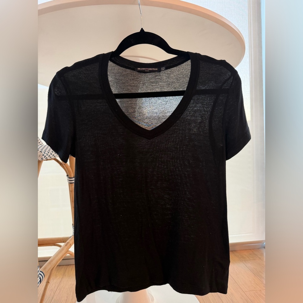 Brandy Melville Sheer Black V-Neck Tee